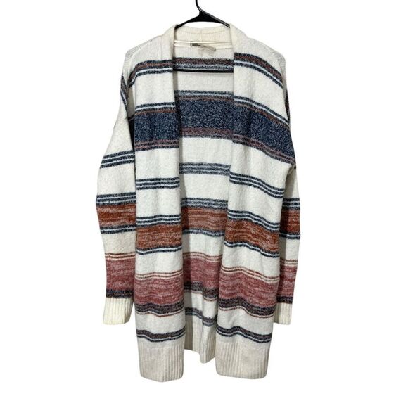 LOFT Sweaters - Loft Womens Open Front Long Cardigan Multicolor Stripe Pockets Size S Soft Cozy